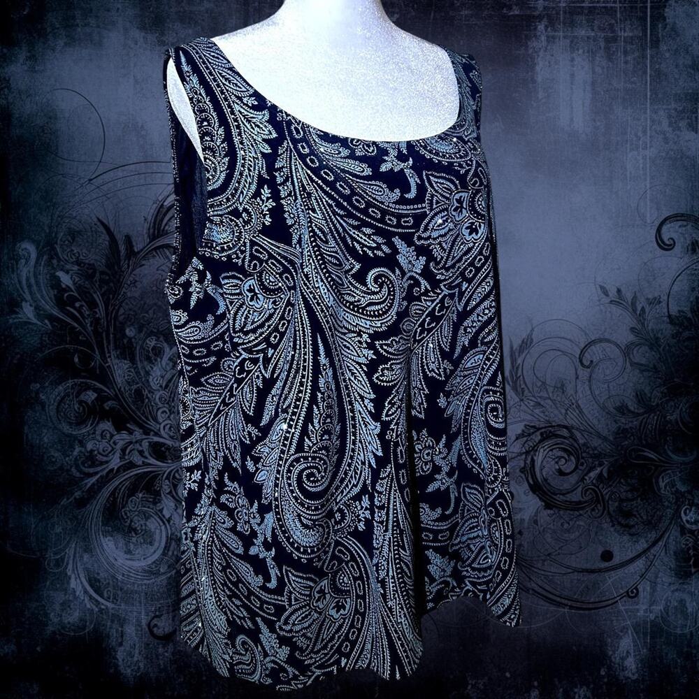 super glittery paisley blue black boho whimsigoth sparkly glam sleeveless top